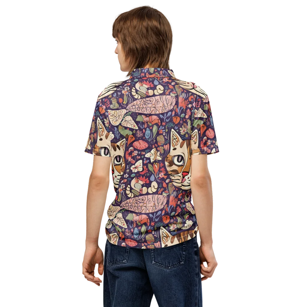Feline Florilegium on Men's Slim Fit Polo Shirt — Back