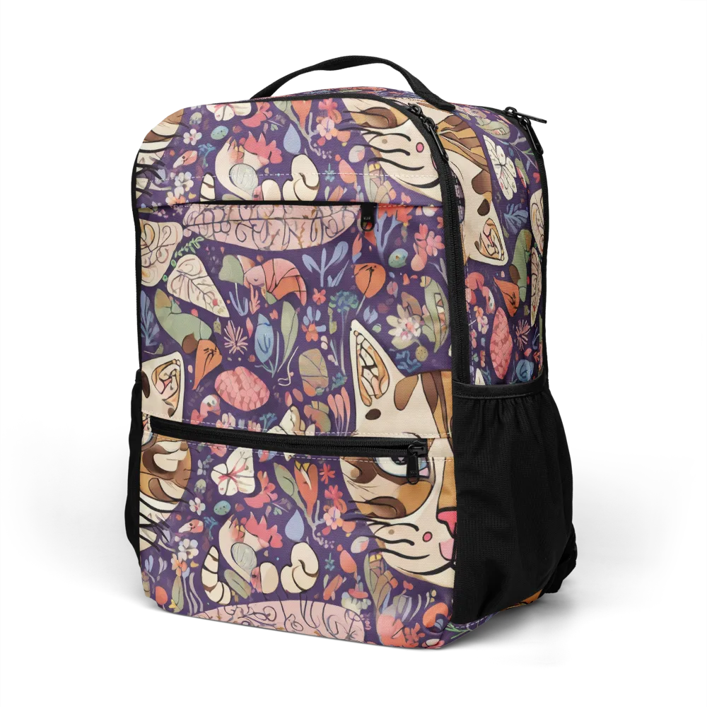 Feline Florilegium on Utility Backpack — Left Front