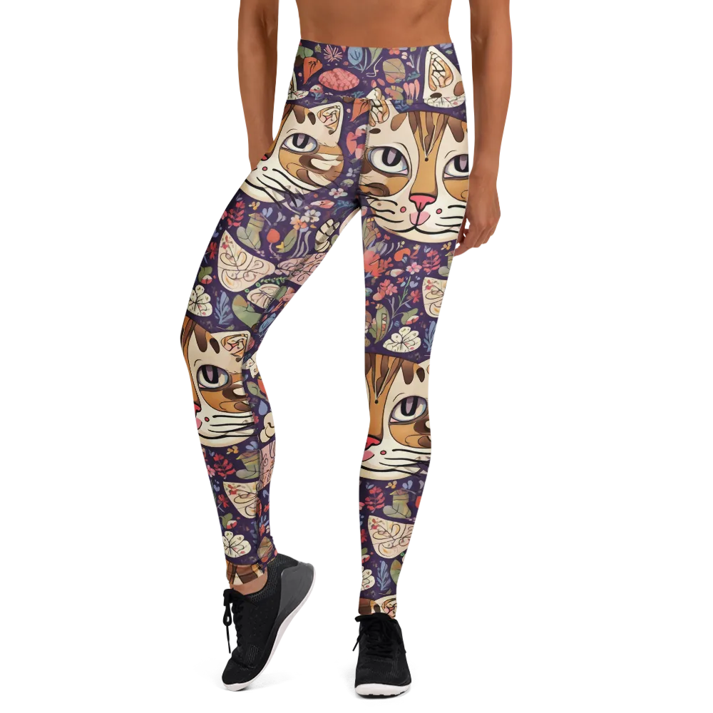 Feline Florilegium on Yoga Leggings — Front