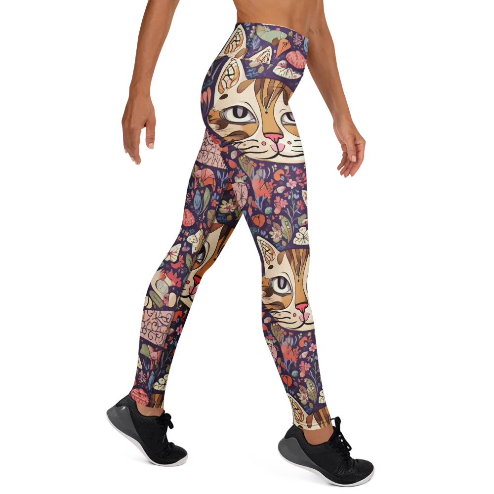 Feline Florilegium on Yoga Leggings — Right