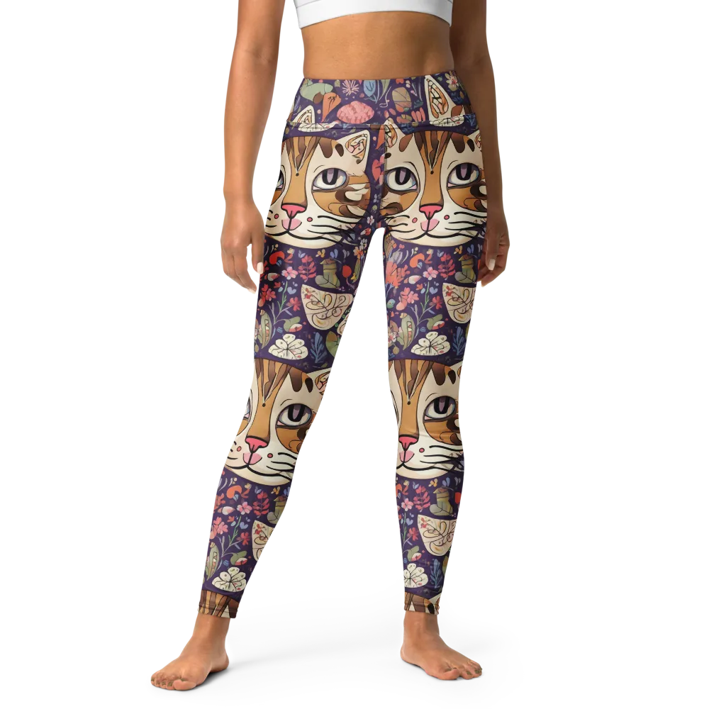 Feline Florilegium on Yoga Leggings — Front