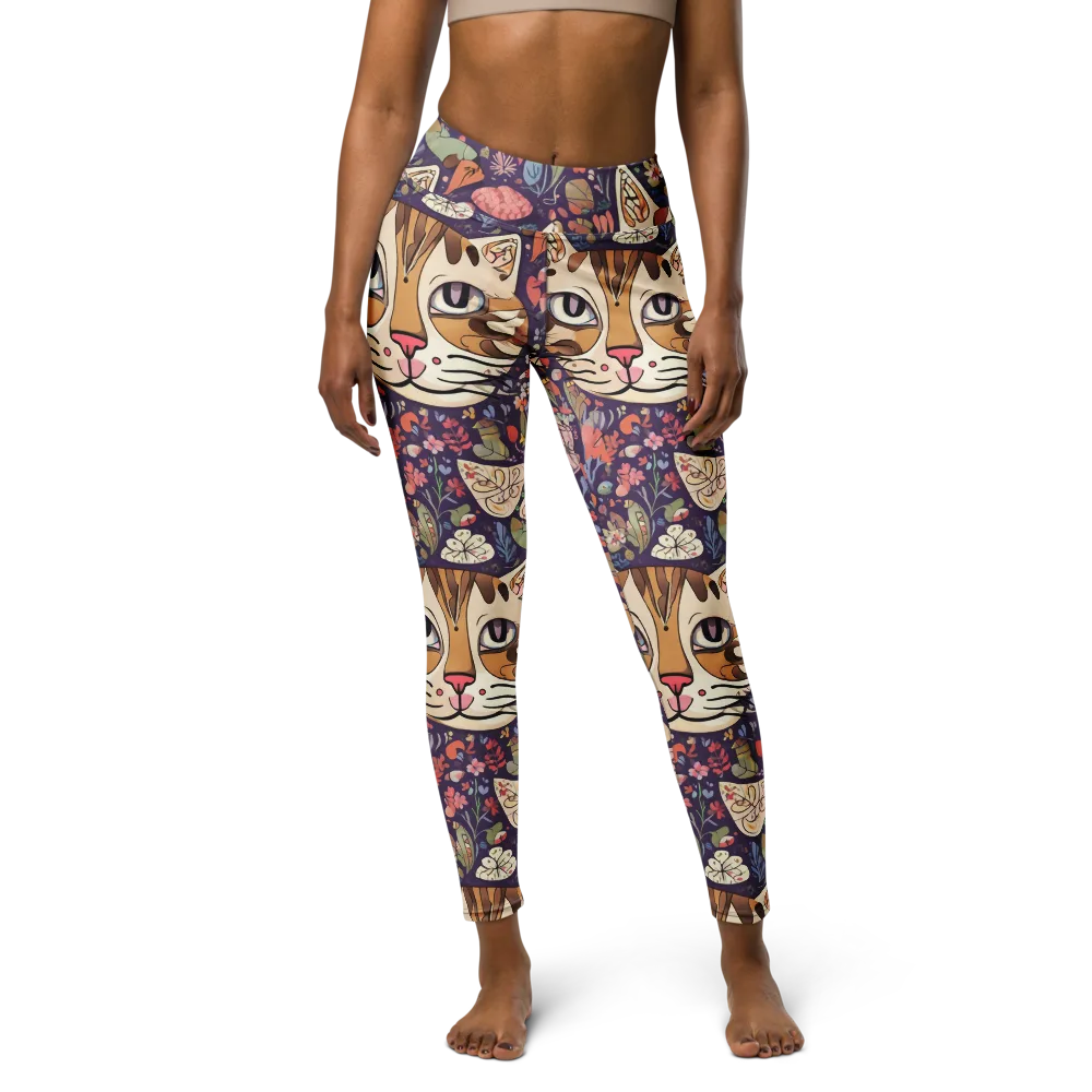 Feline Florilegium on Yoga Leggings — Front
