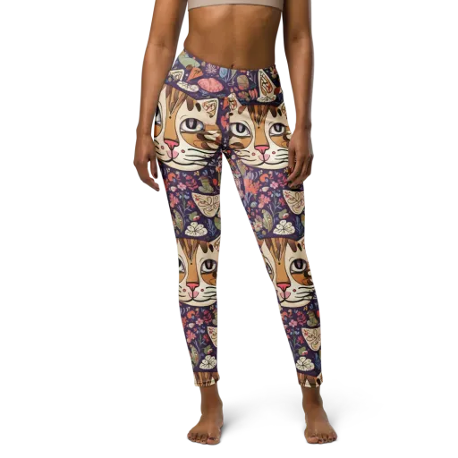 Feline Florilegium on a Yoga Leggings