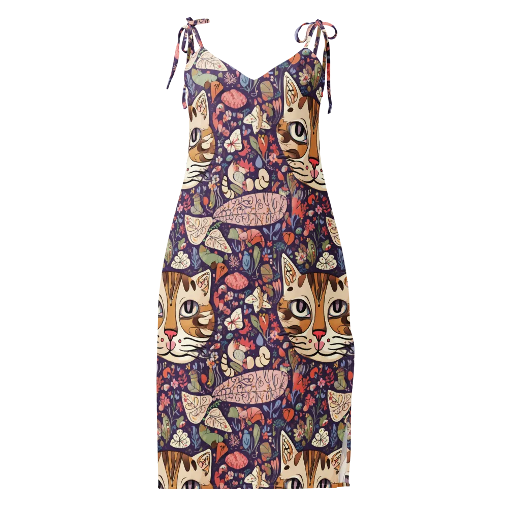 Feline Florilegium on Slip Dress — Front