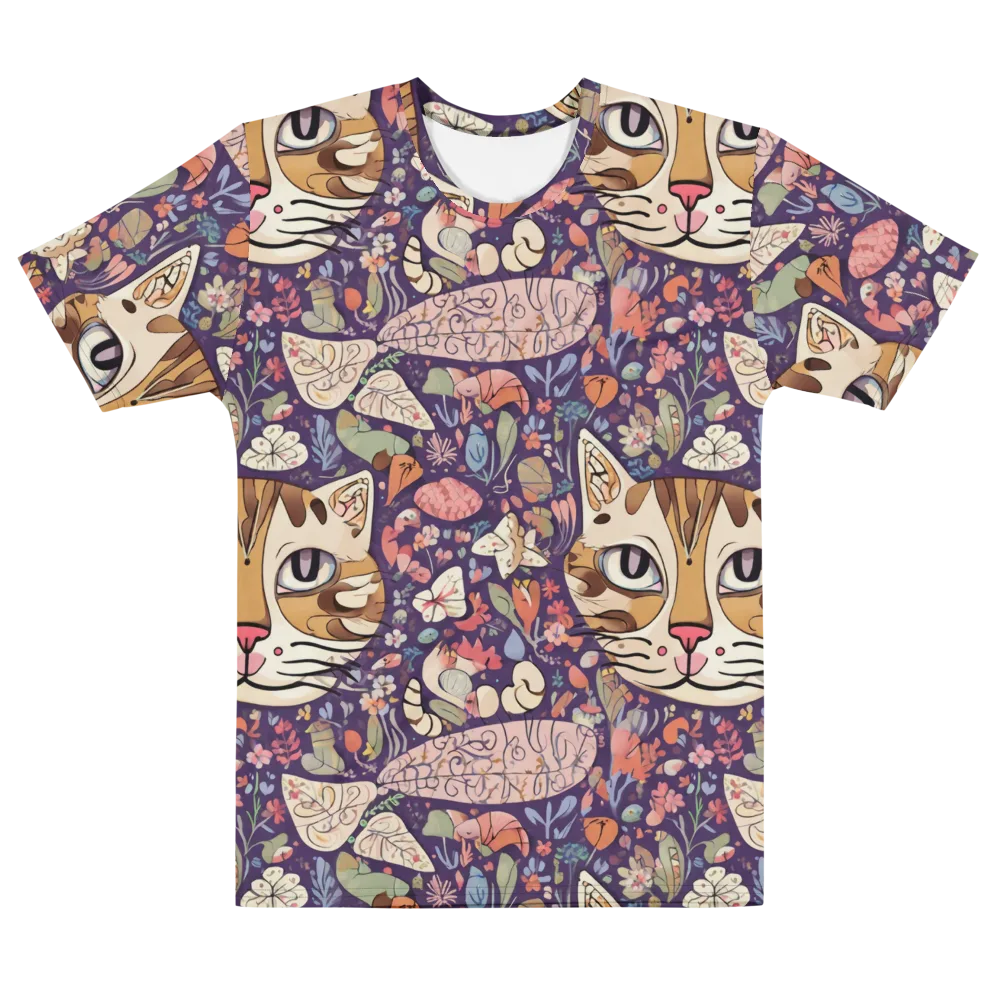 Feline Florilegium on Men's Cotton Crew Neck T-Shirt — Front