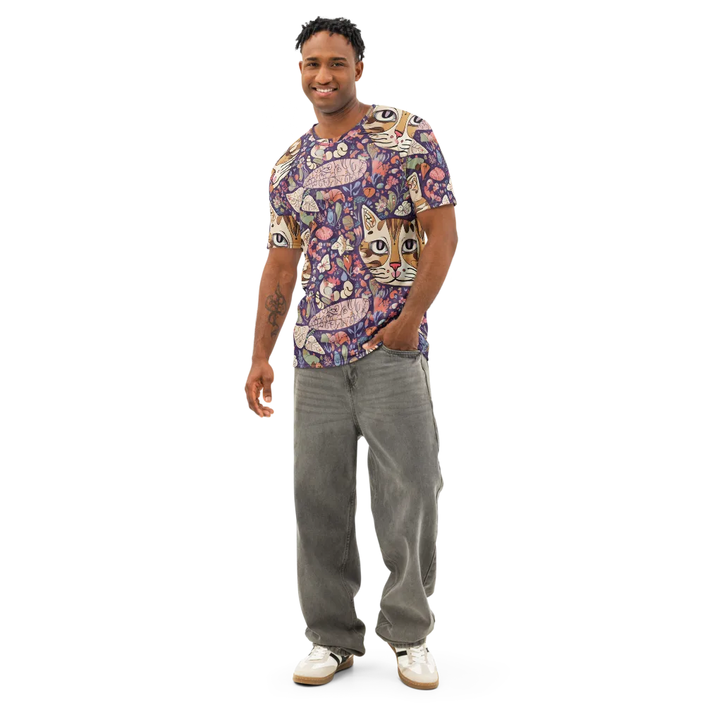 Feline Florilegium on Men's Cotton Crew Neck T-Shirt — Front