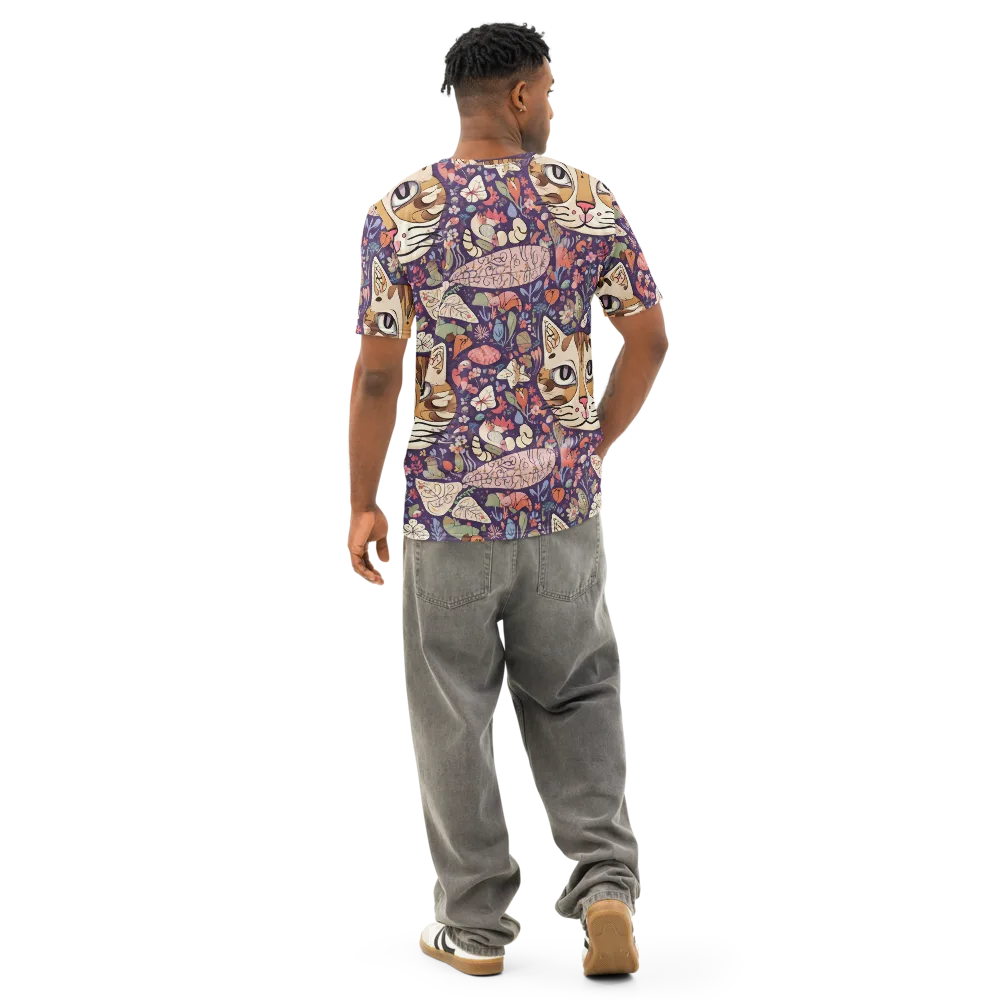 Feline Florilegium on Men's Cotton Crew Neck T-Shirt — Back