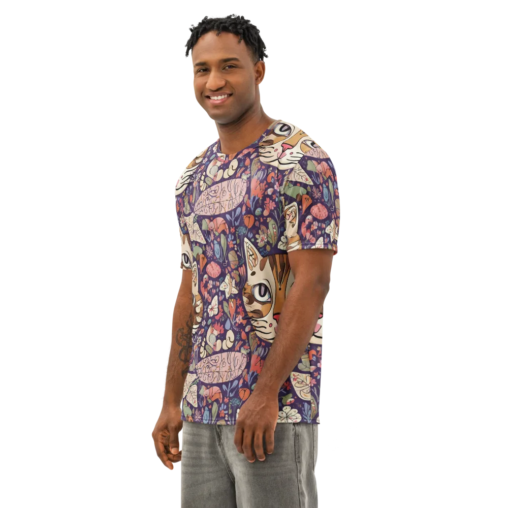 Feline Florilegium on Men's Cotton Crew Neck T-Shirt — Left Front