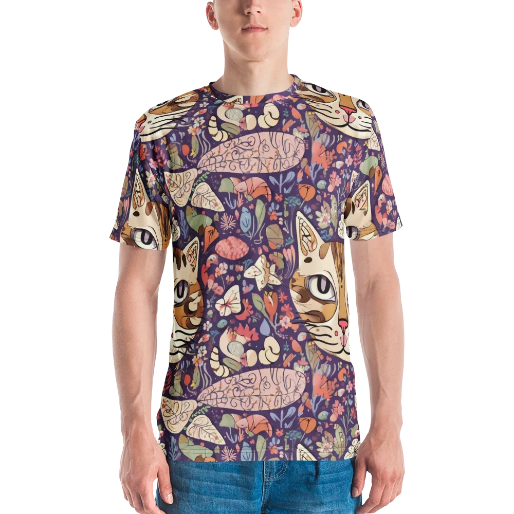 Feline Florilegium on Men's Crew Neck T-Shirt — Front