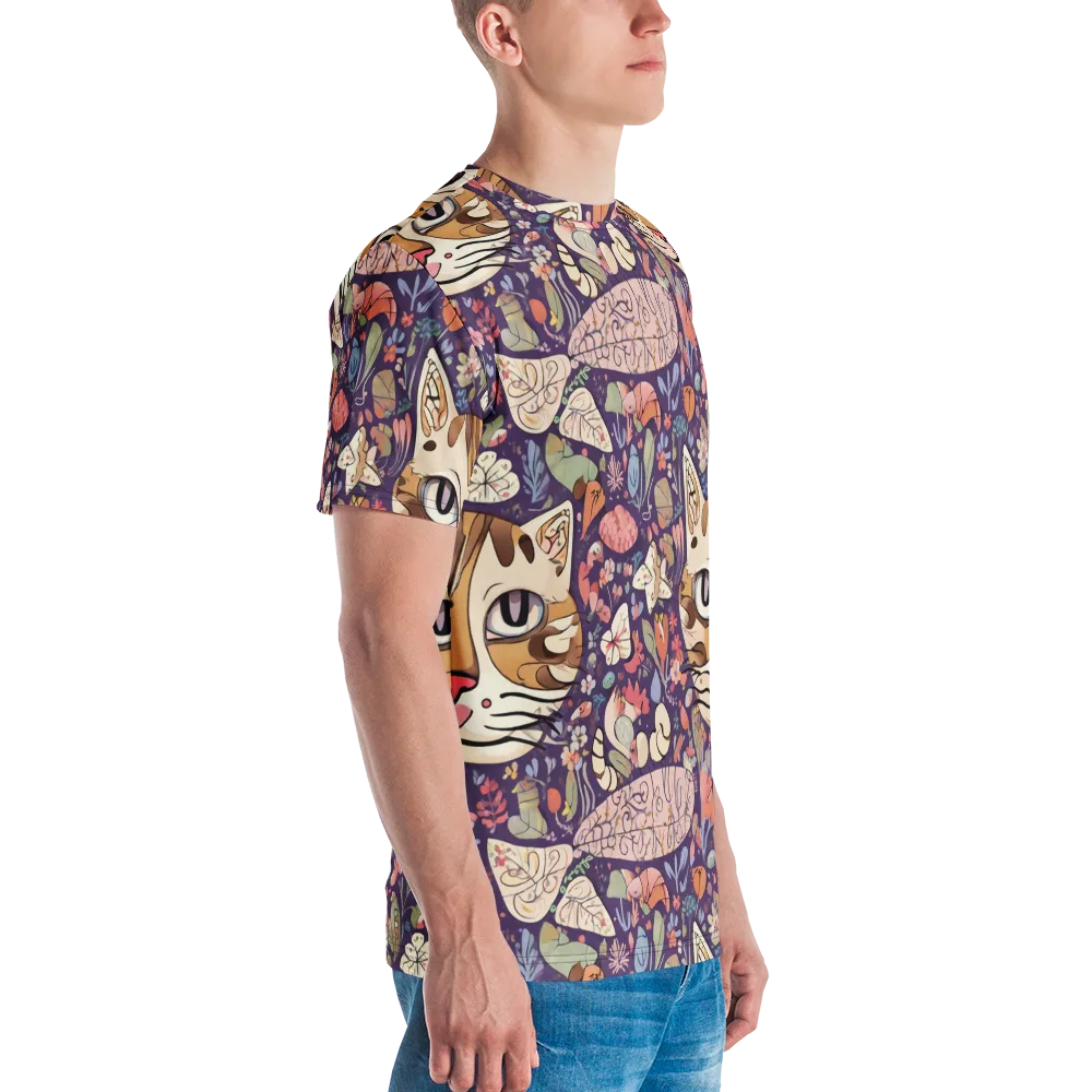 Feline Florilegium on Men's Crew Neck T-Shirt — Right