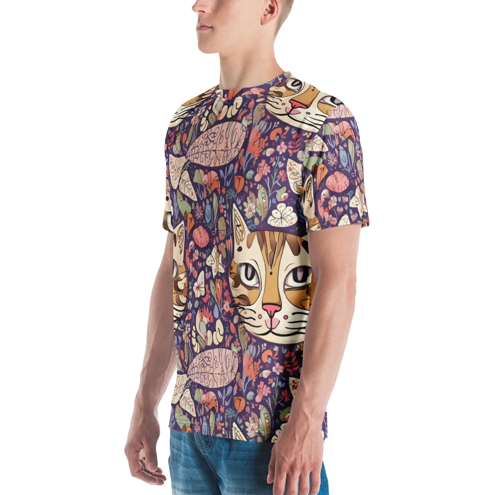 Feline Florilegium on Men's Crew Neck T-Shirt — Left