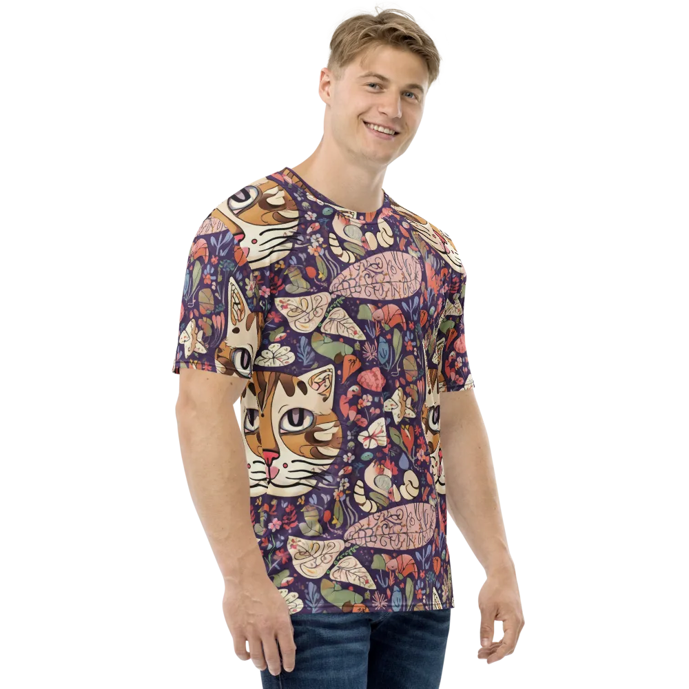 Feline Florilegium on Men's Crew Neck T-Shirt — Right