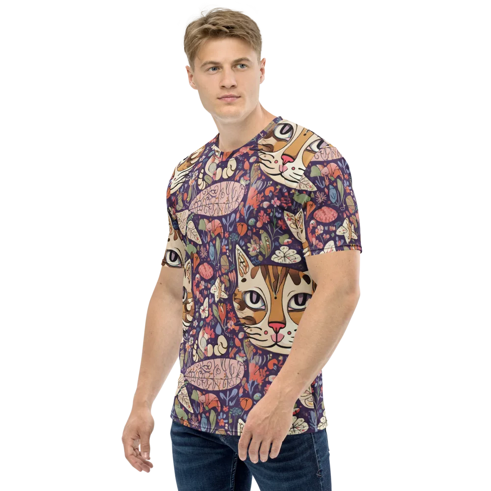 Feline Florilegium on Men's Crew Neck T-Shirt — Left