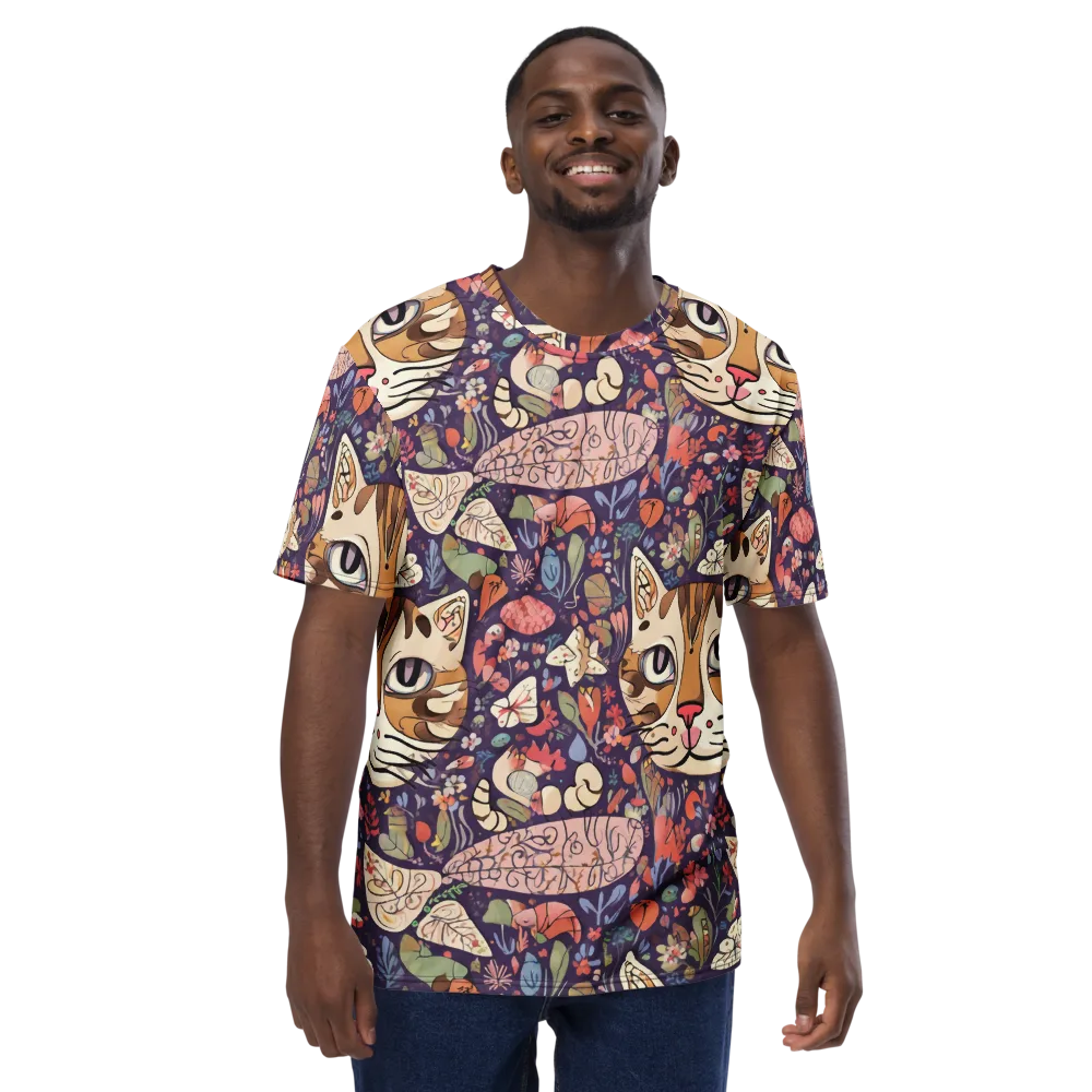 Feline Florilegium on Men's Crew Neck T-Shirt — Front