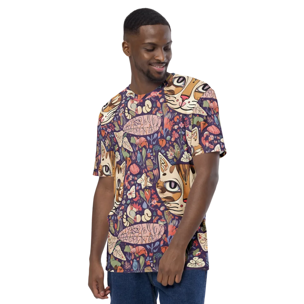 Feline Florilegium on Men's Crew Neck T-Shirt — Left