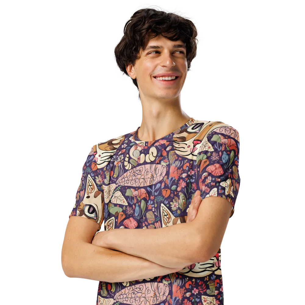 Feline Florilegium on Men's Crew Neck T-Shirt — Left Front