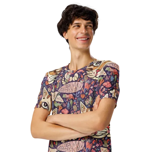 Feline Florilegium on a Men's Crew Neck T-Shirt