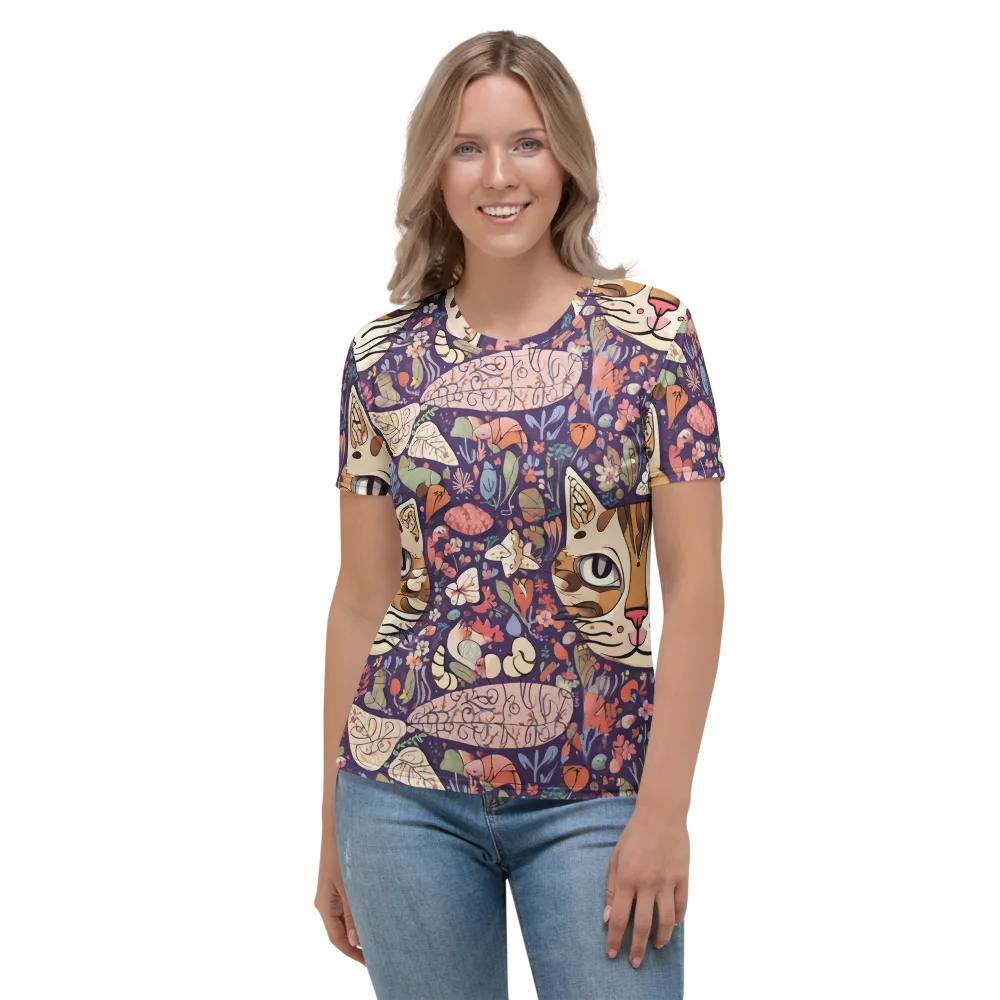 Feline Florilegium on Women's Crew Neck T-Shirt — Front