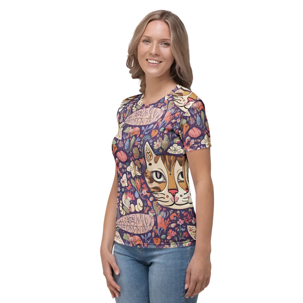 Feline Florilegium on Women's Crew Neck T-Shirt — Left