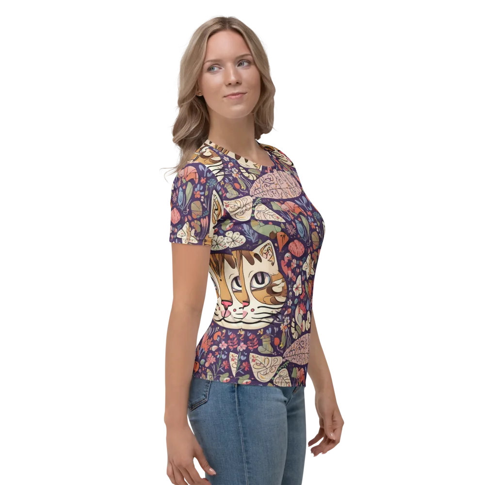 Feline Florilegium on Women's Crew Neck T-Shirt — Right