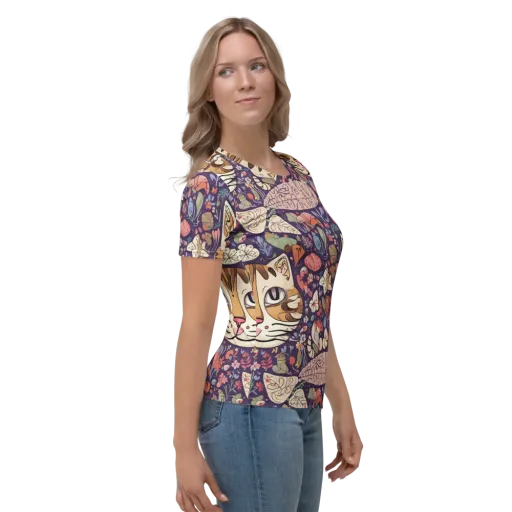 Feline Florilegium on a Women's Crew Neck T-Shirt