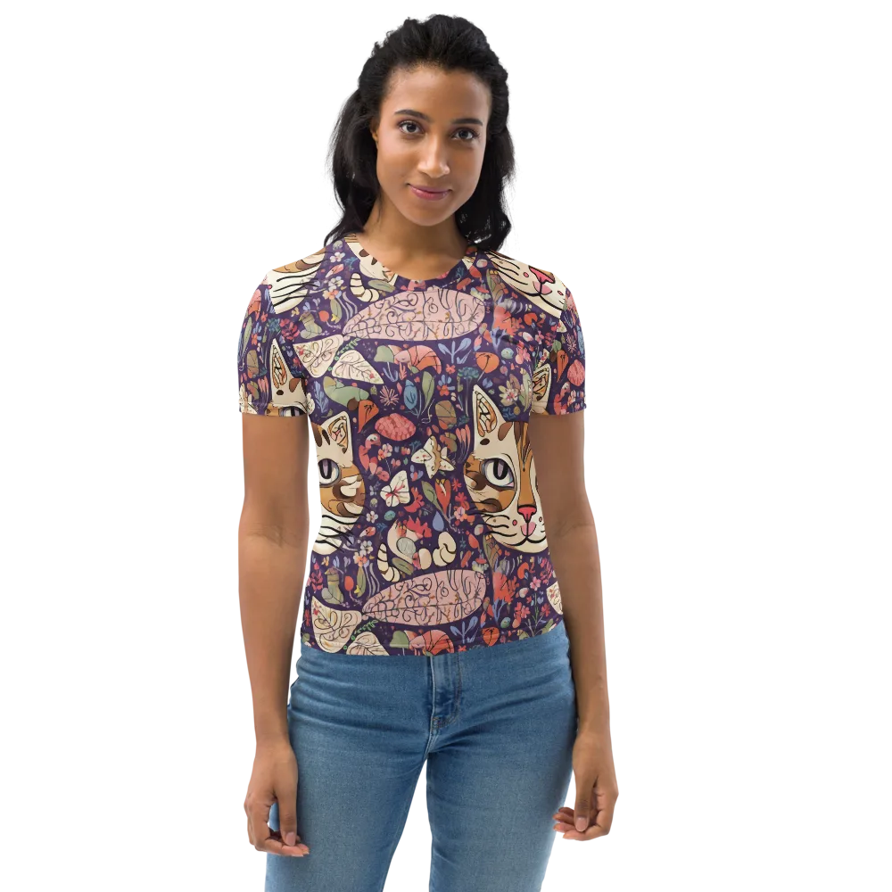 Feline Florilegium on Women's Crew Neck T-Shirt — Front