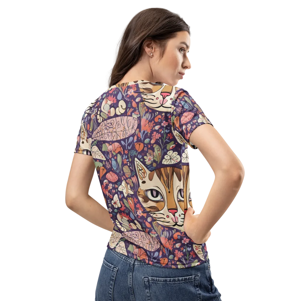 Feline Florilegium on Women's Crew Neck T-Shirt — Back