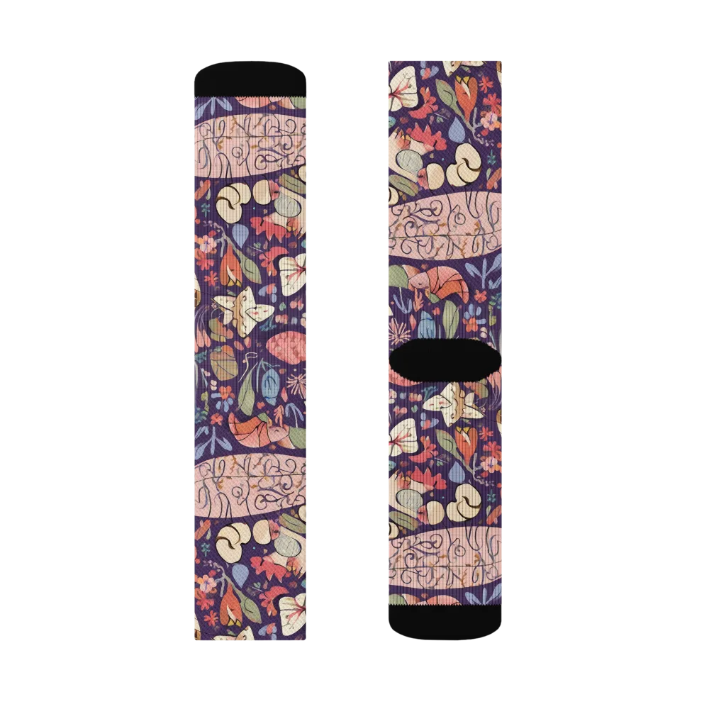 Feline Florilegium on Socks — Left Sock
