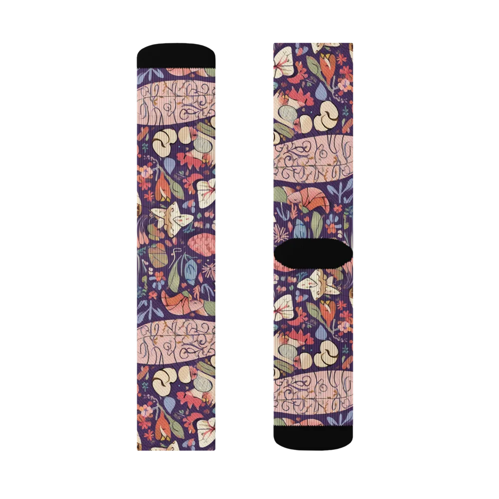 Feline Florilegium on Socks — Right Sock