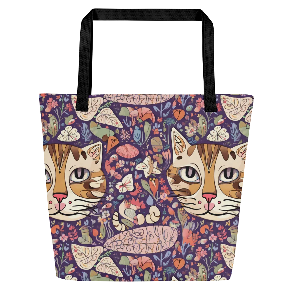 Feline Florilegium on Large Tote Bag W/ Pocket — Front
