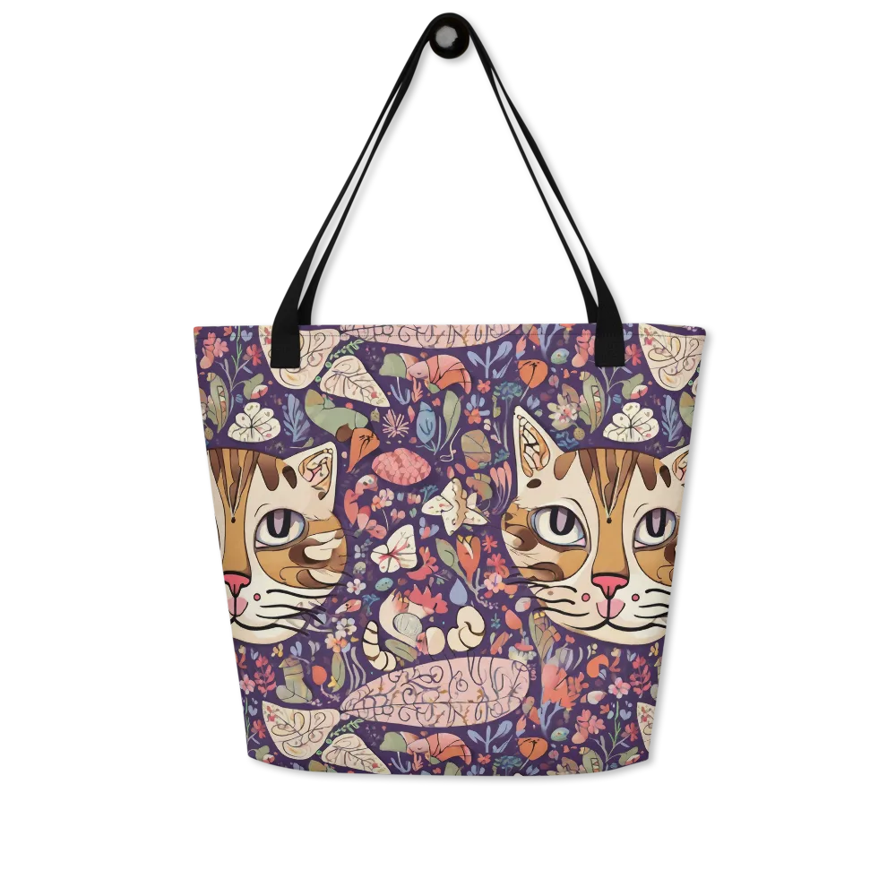 Feline Florilegium on Large Tote Bag W/ Pocket — Front