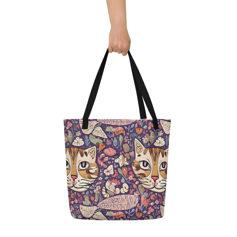 Feline Florilegium on Large Tote Bag W/ Pocket — Front
