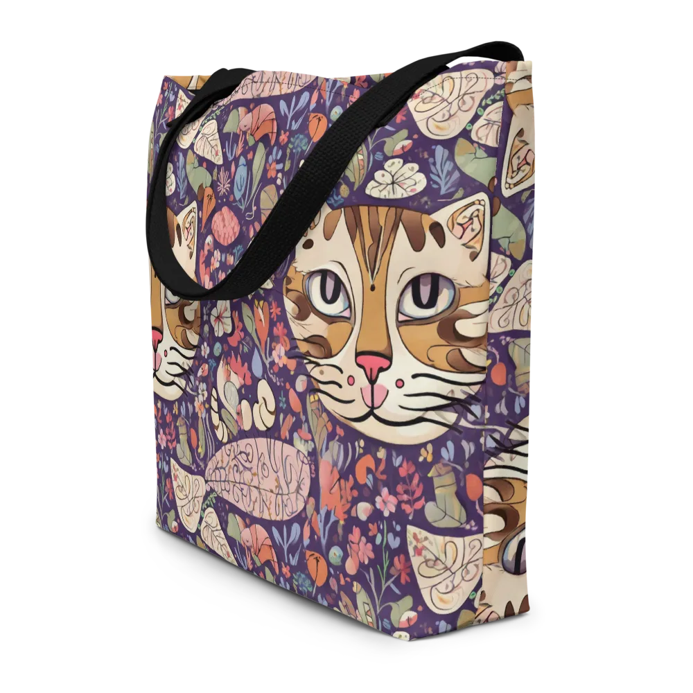 Feline Florilegium on Large Tote Bag W/ Pocket — Front