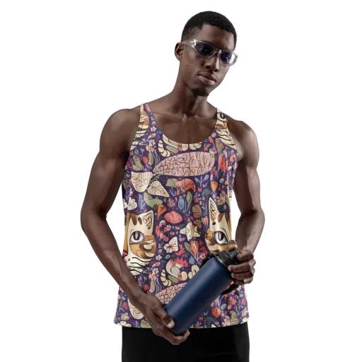 Feline Florilegium on a Men's Tank Top