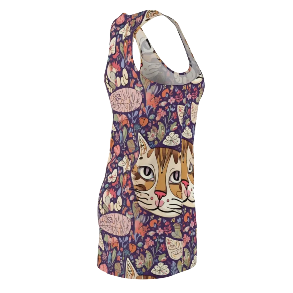 Feline Florilegium on Racerback Dress — Back Side