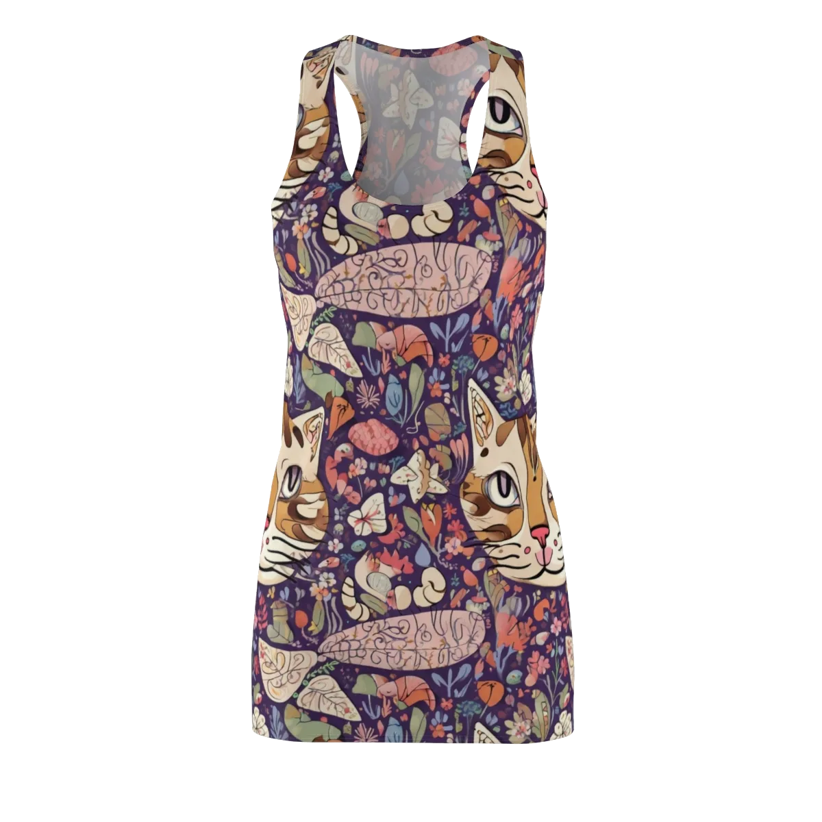 Feline Florilegium on Racerback Dress — Front