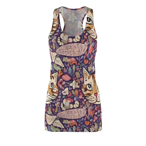 Feline Florilegium on a Racerback Dress