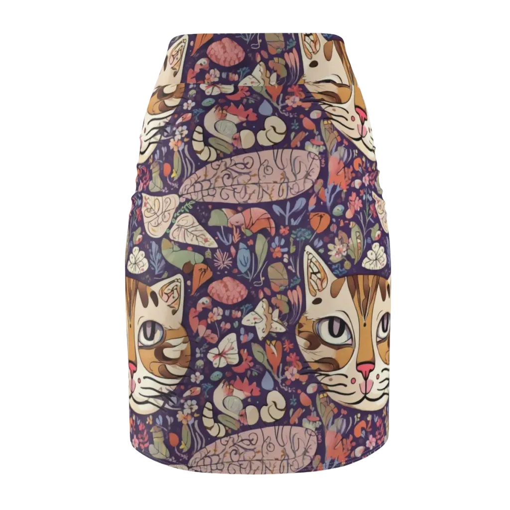 Feline Florilegium on Pencil Skirt — Back