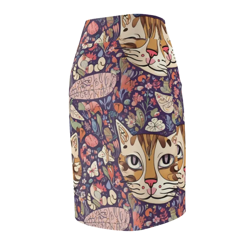 Feline Florilegium on Pencil Skirt — Back Side