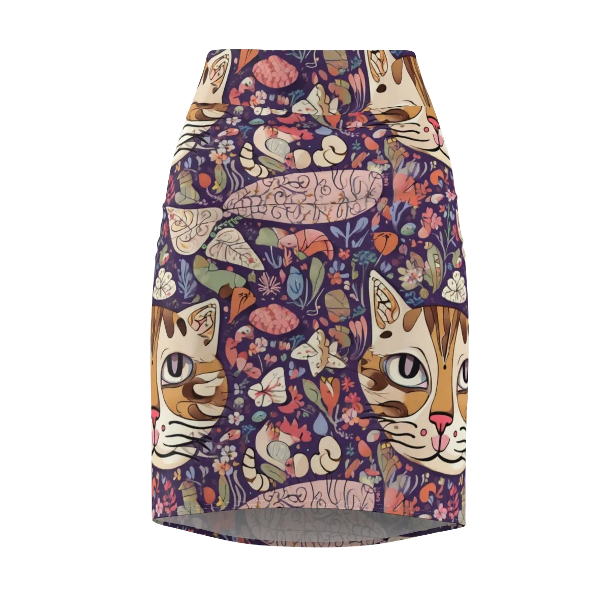 Feline Florilegium on Pencil Skirt — Front