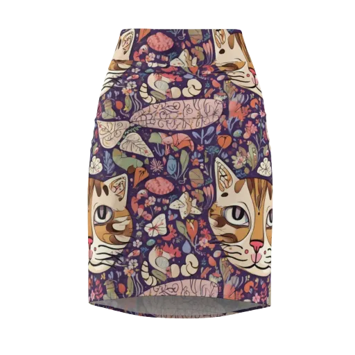 Feline Florilegium on a Pencil Skirt