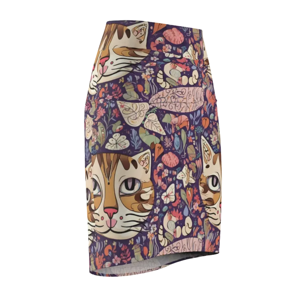 Feline Florilegium on Pencil Skirt — Front Side