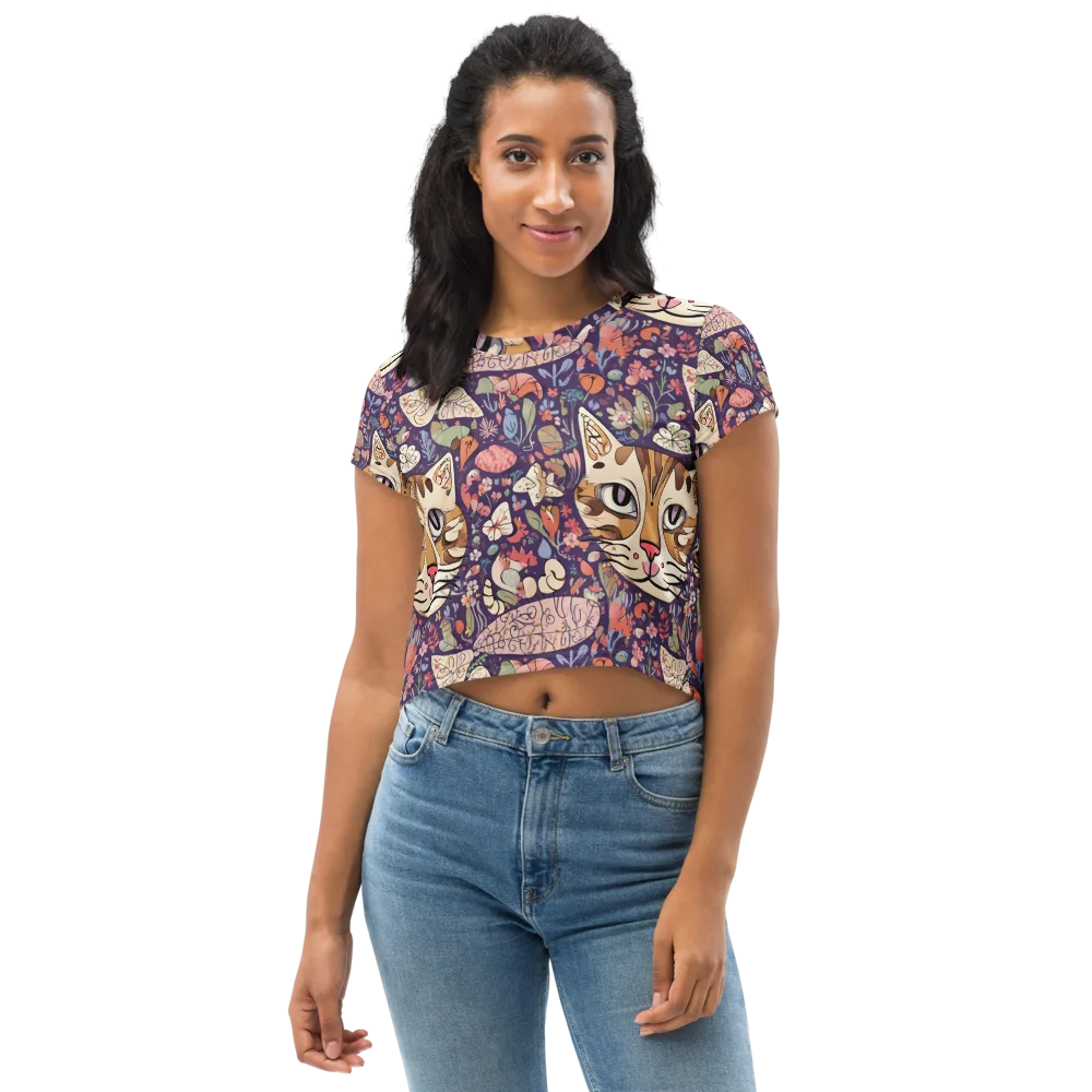Feline Florilegium on Crop Tee — Front