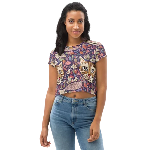 Feline Florilegium on a Crop Tee