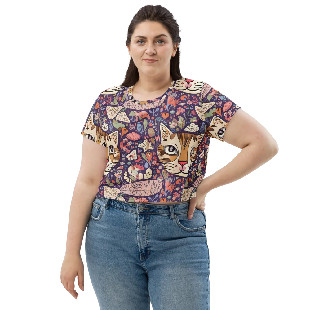 Feline Florilegium on Crop Tee — Front