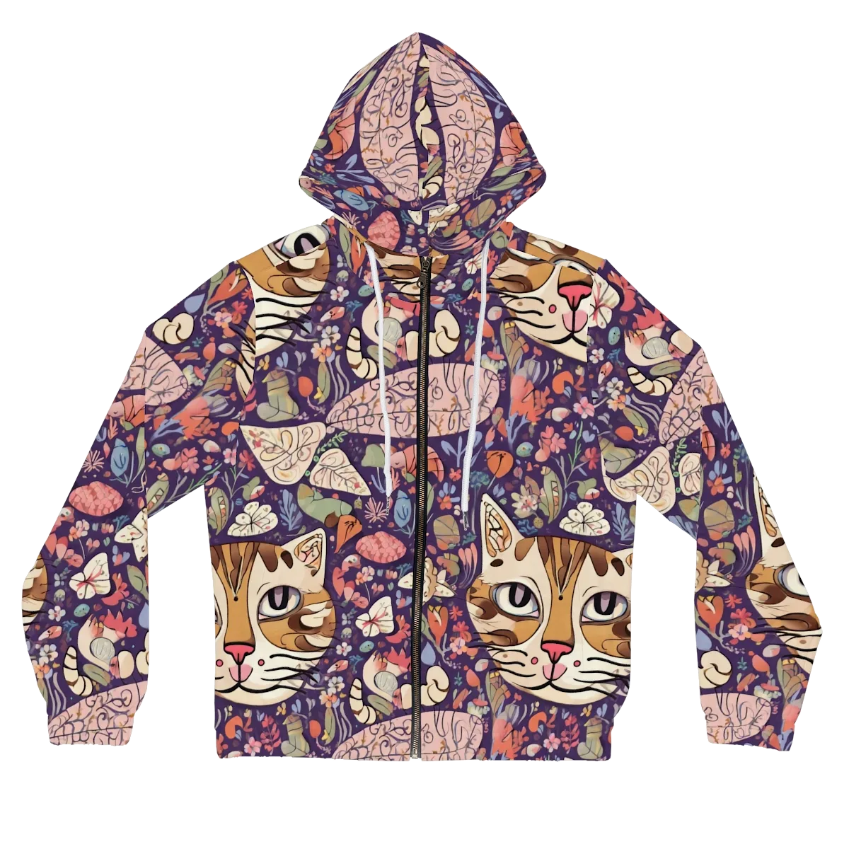 Feline Florilegium on Women's Full-Zip Hoodie — Front