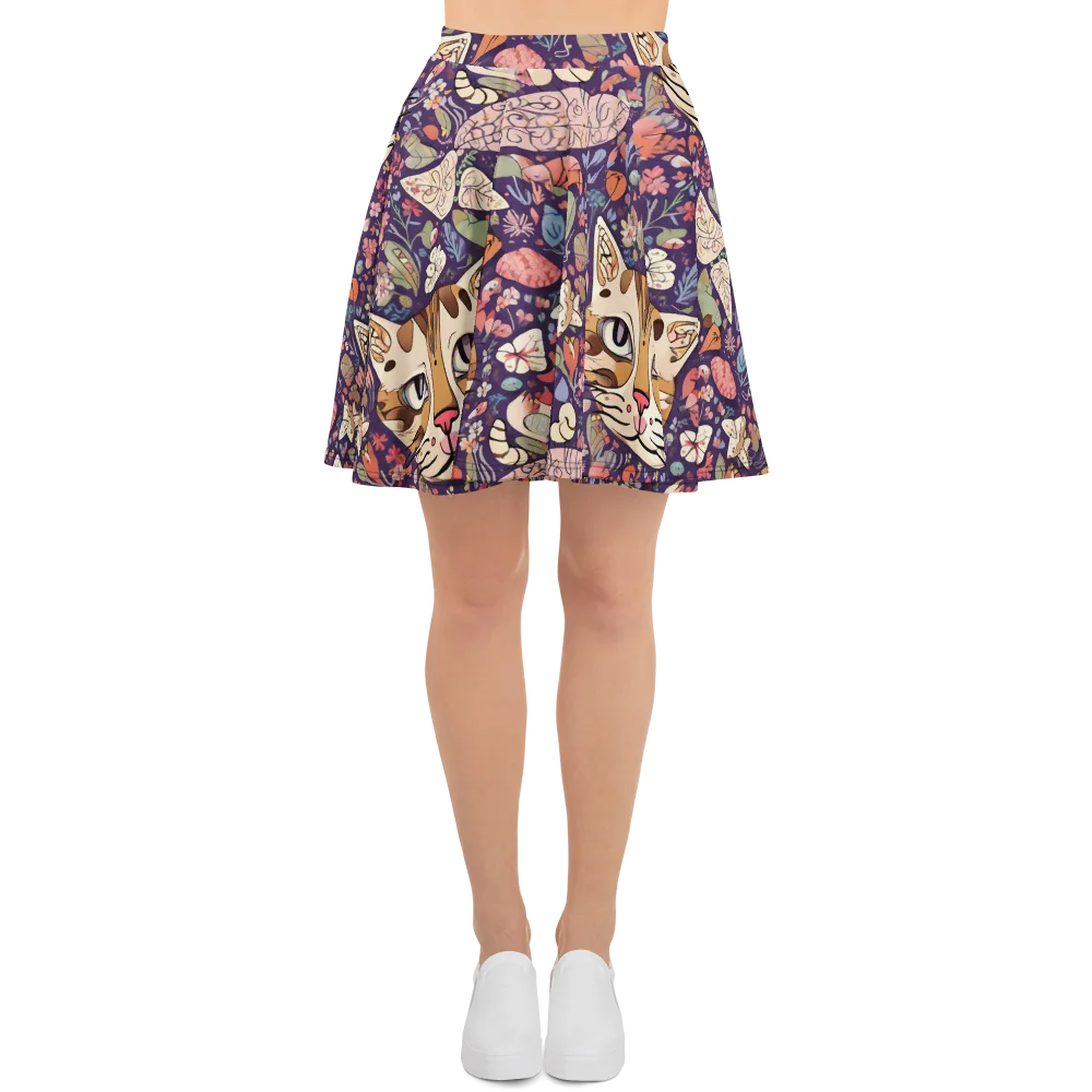 Feline Florilegium on Skater Skirt — Front