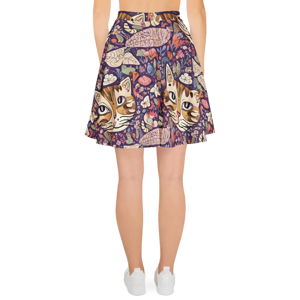 Feline Florilegium on Skater Skirt — Back