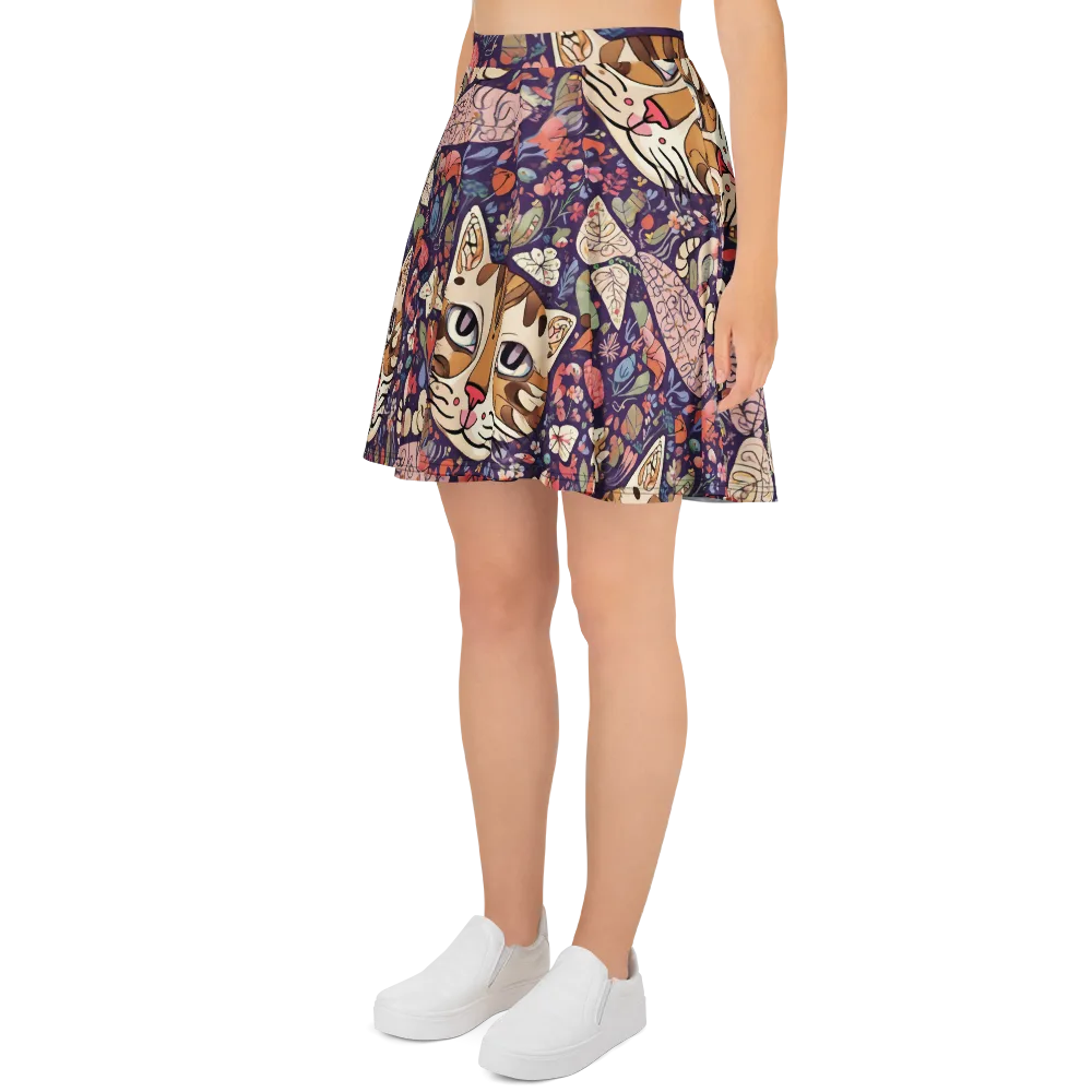 Feline Florilegium on Skater Skirt — Left