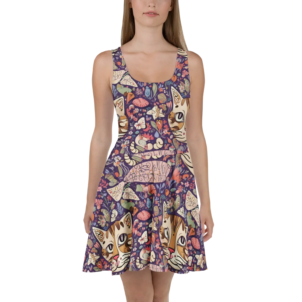 Feline Florilegium on Skater Dress — Front